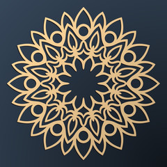 Laser cutting mandala. Golden floral pattern. Oriental silhouette ornament. Vector coaster design.