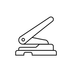 Black & white vector illustration of hole punch. Line icon of office paper puncher. Isolated object