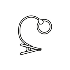 Black & white vector illustration of embroidery magnifying lamp with clamp. Line icon of needlework sewing reading optical glass magnifier lens. Isolated object