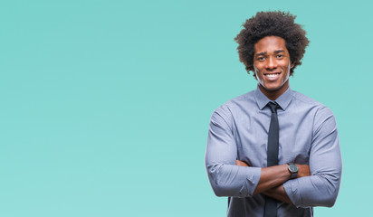 Afro american business man over isolated background happy face smiling with crossed arms looking at...