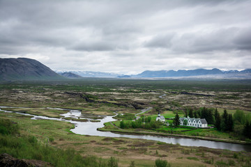 Landscape from lake Thingvallavatn in Iceland. Thingvellir 