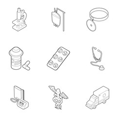 Healing icons set. Outline illustration of 9 healing vector icons for web