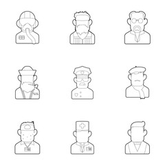 Occupation icons set. Outline illustration of 9 occupation vector icons for web