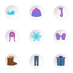 Clothing icons set. Cartoon illustration of 9 clothing vector icons for web