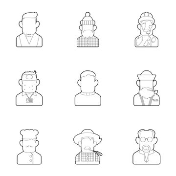 Profession icons set. Outline illustration of 9 profession vector icons for web