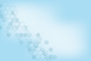 Geometric background texture with molecular structures and chemical engineering. Abstract background of hexagons pattern. Vector illustration for medical or scientific and technological modern design.