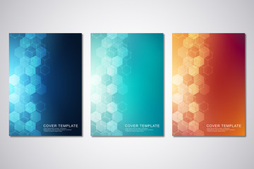 Vector template for cover or brochure, with hexagons pattern and technological background. Abstract geometric texture and hi-tech digital background.