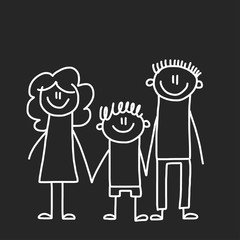Happy family with children. Illustration on blackboard. Kindergarten illustration.