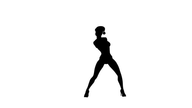 Black silhouette of dancing Santa girl. Alpha channel. Alpha matte. FullHD.