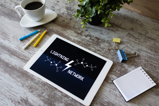 Lightning network, Blockchain and cryptocurrency technology concept.