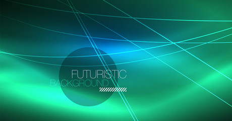 Neon glowing magic background, neon banner, night sky wallpaper. Magic light effect. Christmas abstract pattern.