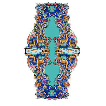 motif, mod&egrave;le, floral, color&eacute;, bleu, conception, d&eacute;coration, ornement, oriental, tapie, tissu, art, illustration, mill&eacute;sime, 