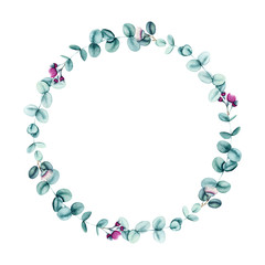 Little Round Wreath with Watercolor Eucalyptus