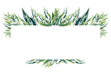 Fototapeta na wymiar Frame with Watercolor Eucalyptus Willow Leaves