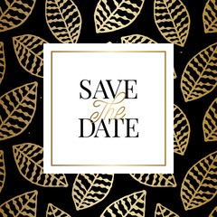 Gold Leaves Save the Date Card Template - 237864294