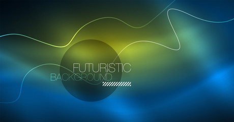 Glowing abstract wave on dark, shiny motion, Christmas and New Year magic space light. Techno abstract background