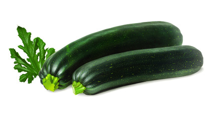 Zucchini zucchini with leaf on white background