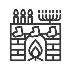 Fireplace vector, Christmas related line style icon