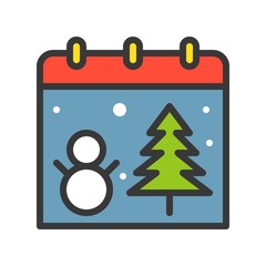 Christmas calendar vector, Christmas related filled style icon, editable outline