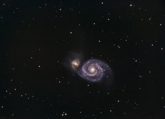 Obraz na płótnie Canvas Closeup of Whirlpool Galaxy (M51), shot with a Newton telescope.