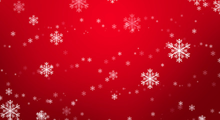 Red sparkling background with stars and snowflakes, the magical atmosphere of the Christmas holidays. Red bokeh background with snowflakes. Empty winter background, snowy, celebratory, sparks and star