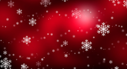 Red sparkling background with stars and snowflakes, the magical atmosphere of the Christmas holidays. Red bokeh background with snowflakes. Empty winter background, snowy, celebratory, sparks and star