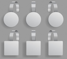 Wobbler template. Supermarket bended white blank wobblers. 3d sale discount plastic tags vector mockup