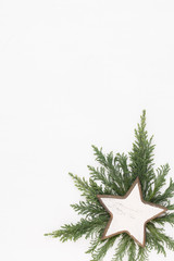 Christmas composition. Christmas decorations on white background. Flat lay, top view.