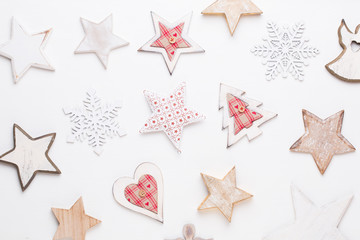 Christmas composition. Christmas decorations on white background. Flat lay, top view.