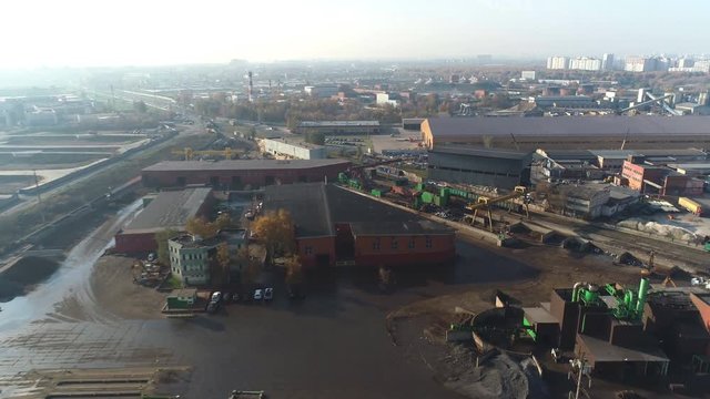 Metal recycling plant, scrap yard, in view of drone