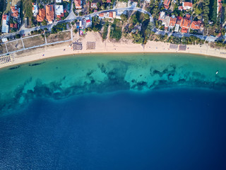 Fototapeta na wymiar Beautiful beach top aerial view drone shot