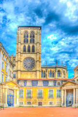 Cathedral of saint jean baptist in the historical center of Lyon, France