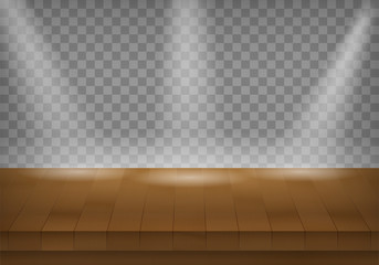realistic perspective wooden stage template with brown wood texture, use for perform show  background and product industry design vector eps 10