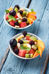 Fruits salad with watermelon, banana and kiwi