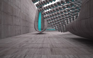Empty dark abstract glass turquoise and concrete smooth interior. Architectural background. 3D illustration and rendering