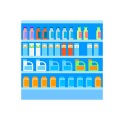 Grocery Shelves with Bottles and Packages Vector