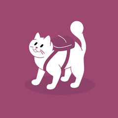 Illustration of cat with backpack. Simple vector flat image. 