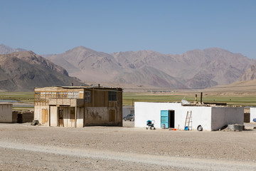 Naklejka premium Some residential buildings on the outskirts of Murghab in Tajikistan