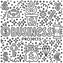  Financial investment in start up, currency and gemstones. Business project lettering inscription. Capital expenditure economic concept. Handdrawn doodle EPS 10 vector illustration.  