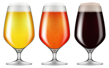 Elegant craft beer glasses. Vector illustration.