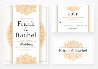 set of wedding invitation template design with elegant style and floral ornament pattern vector eps 10