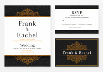 set of wedding invitation template design with elegant style and floral ornament pattern vector eps 10