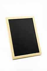 Fototapeta premium Tripod standing small blackboard isolated on white background.