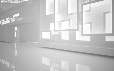 Fototapeta premium Abstract white interior of the future, with neon lighting. 3D illustration and rendering