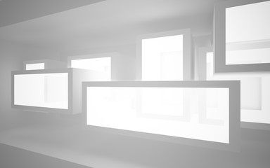 Naklejka na ściany i meble Abstract white interior of the future, with neon lighting. 3D illustration and rendering