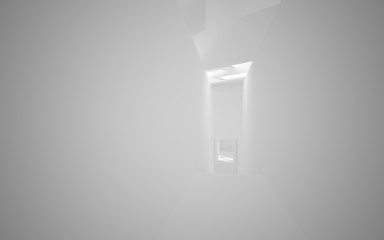 Abstract white interior of the future, with neon lighting. 3D illustration and rendering