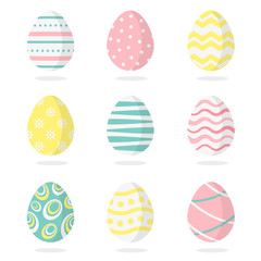Happy Easter. Set of Easter eggs on a white background. Vector Illustration.