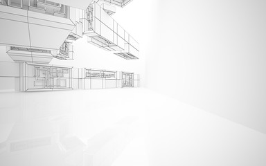 Abstract white interior highlights future. Polygon drawing . Architectural background. 3D illustration and rendering