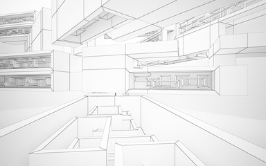 Abstract white interior highlights future. Polygon drawing . Architectural background. 3D illustration and rendering