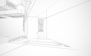 Abstract white interior highlights future. Polygon drawing . Architectural background. 3D illustration and rendering